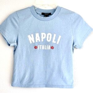 FOREVER 21 Napoli Italia Light Blue Baby Tee